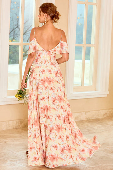 Imprimir blush vestido de dama de honra com ruffle